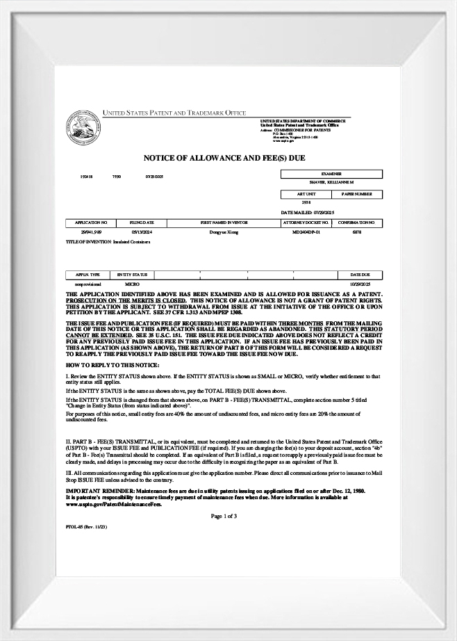 US-Designpatentanmeldung für Wärmedämmbox